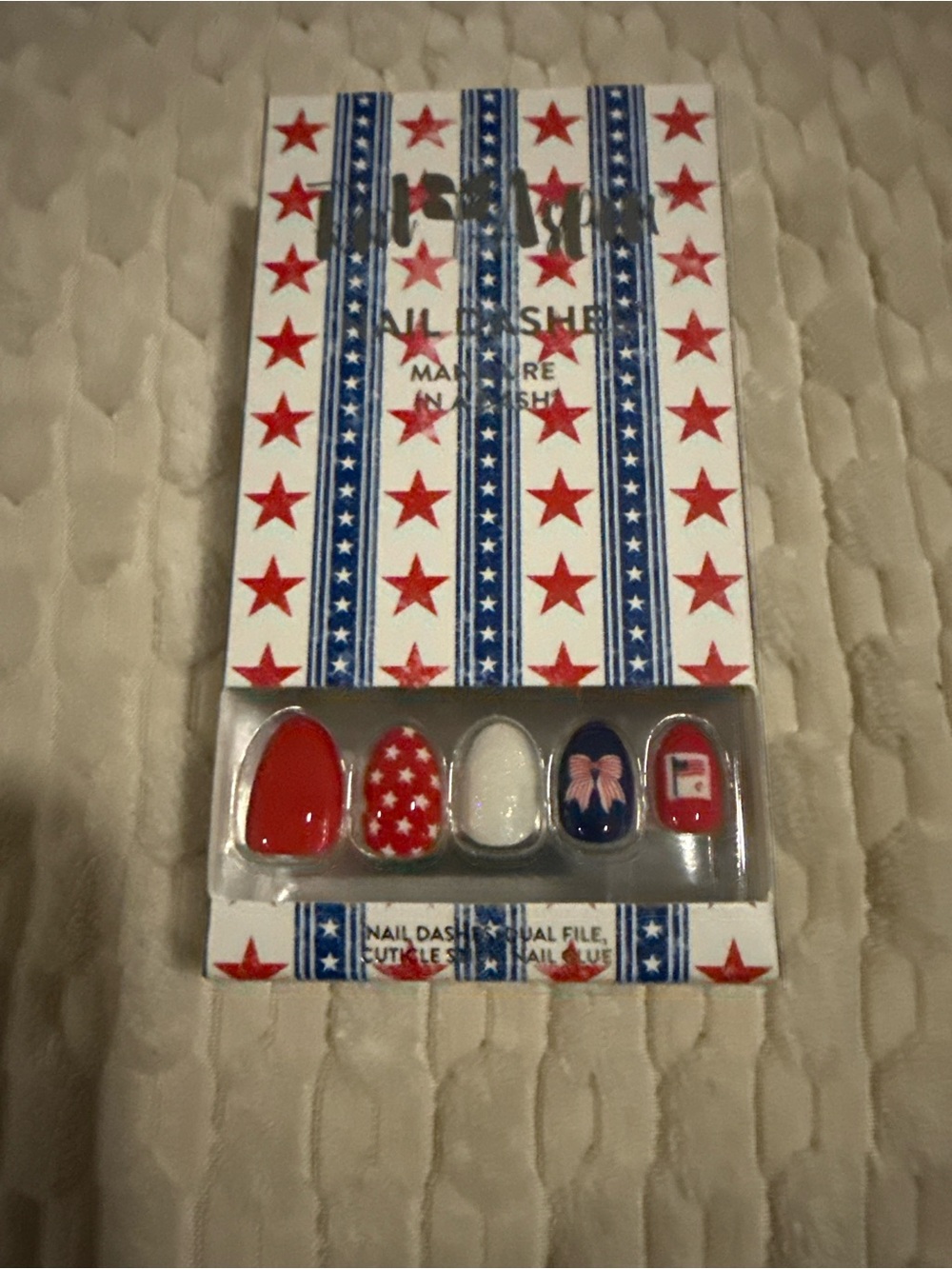 Patriotic Red, White & Blue Press-On Nails with Star and Bow Accents